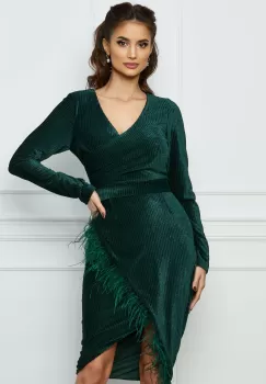 Rochie MBG verde din catifea reiata cu fulgi imagine