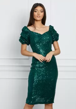 Rochie MBG verde din paiete cu maneci scurte bufante imagine