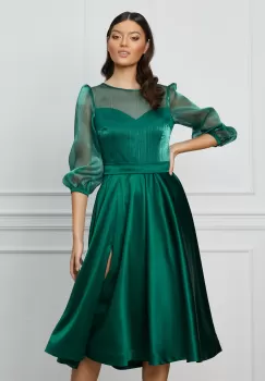 Rochie MBG verde din satin cu bust din organza imagine