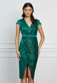 Rochie MBG verde din satin cu paiete imagine