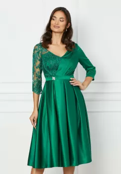 Rochie MBG verde din tafta cu maneca din dantela imagine
