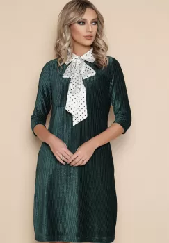 Rochie MBG verde din velur cu funda din satin imagine