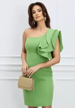 Rochie MBG verde fistic cu un volan pe umar imagine
