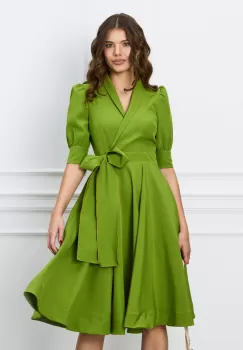 Rochie MBG verde lime cu funda in talie imagine