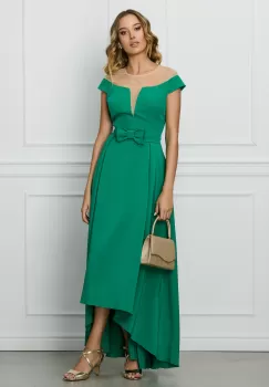 Rochie MBG verde lunga cu funda in talie imagine