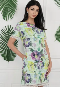 Rochie MBG verde mint cu flori mov si dantela imagine