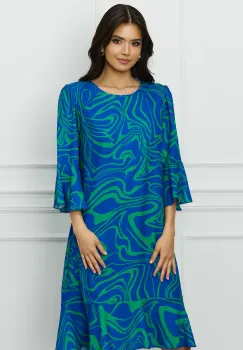 Rochie Melisa albastra cu imprimeu verde imagine