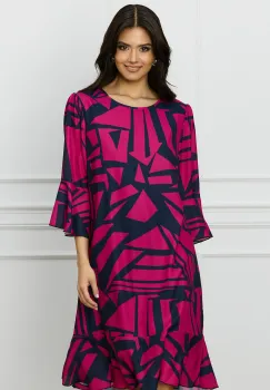 Rochie Melisa magenta cu imprimeu bleumarin imagine