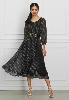 Rochie Mia neagra cu buline albe si curea in talie imagine