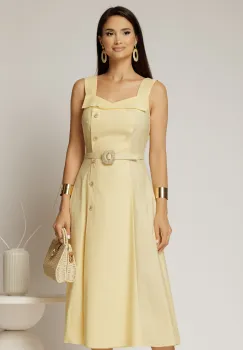 Rochie midi gabena din poplin cu nasturi si curea in talie imagine