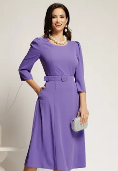Rochie midi lila din triplu voal cu croi clos si curea in talie imagine