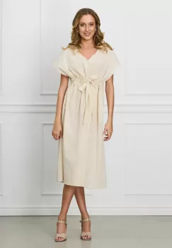 Rochie Mihaela bej cu snur in talie imagine