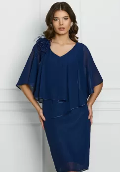 Rochie Mihaela bleumarin cu capa si aplicatii florale imagine