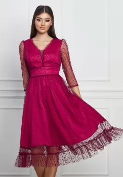 Rochie Minerva bordo cu buline catifelate imagine