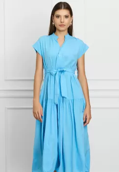 Rochie Mira bleu cu nasturi la bust si cordon in talie imagine