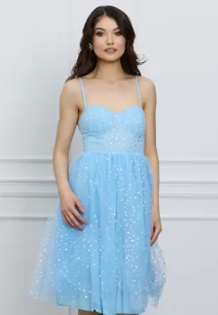 Rochie Mira midi bleu cu stelute argintii imagine
