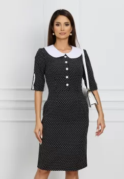 Rochie Mirela neagra cu buline albe imagine