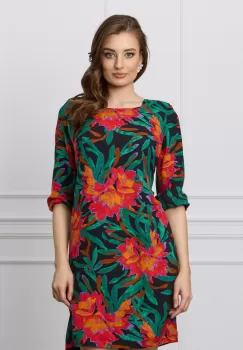 Rochie Mirela neagra cu imprimeuri florale rosii imagine