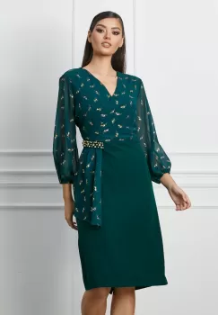 Rochie Mirela verde cu imprimeuri aurii imagine