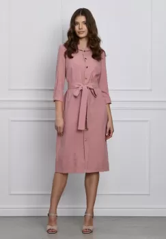 Rochie Mirena roz tip camasa cu cordon in talie imagine