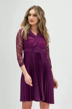 Rochie Miriam magenta cu broderie si fusta plisata din satin imagine