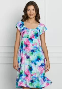 Rochie Miruna albastra cu imprimeu fucsia imagine