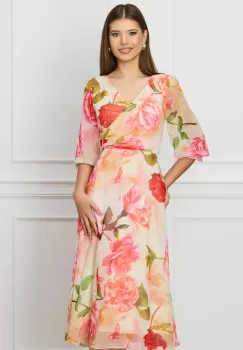 Rochie Miruna galben pal cu imprimeu floral corai imagine