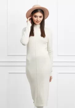 Rochie Miruna ivory din tricot reiat imagine