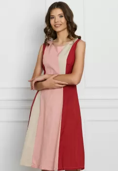 Rochie Miruna roz cu imprimeu rosu si bej imagine