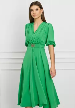 Rochie Miruna verde cu pliuri la bust si curea in talie imagine