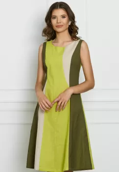 Rochie Miruna verde lime cu imprimeu kaki si bej imagine