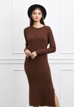 Rochie Moira maro din tricot cu crepeuri la baza imagine