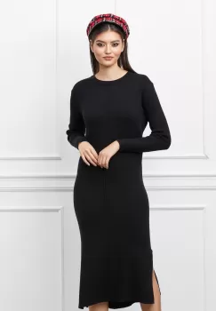 Rochie Moira neagra din tricot cu crepeuri la baza imagine