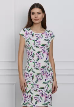 Rochie Mona alba cu imprimeuri florale mov imagine