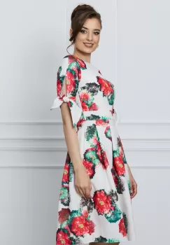 Rochie Moze alba cu imprimeuri florale rosii imagine