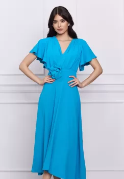 Rochie Moze albastra cu floare in talie imagine