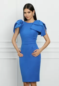 Rochie Moze albastra cu funde maxi la umeri imagine