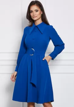 Rochie Moze albastra cu nasturi pe bust si catarama in talie imagine