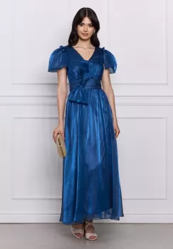 Rochie Moze albastra din organza cu funda in talie imagine