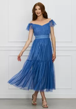 Rochie Moze albastra din tull cu fir lurex imagine