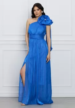Rochie Moze albastra lunga cu floare maxi pe un umar imagine