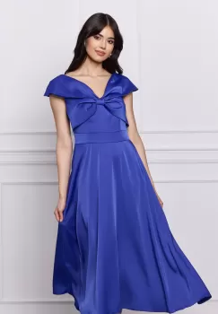 Rochie Moze albastra midi cu funda la bust imagine