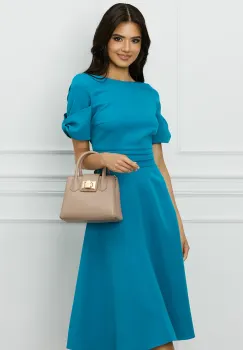 Rochie Moze albastru petrol cu funde la maneci imagine