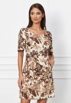 Rochie Moze bej cu imprimeu floral maro imagine