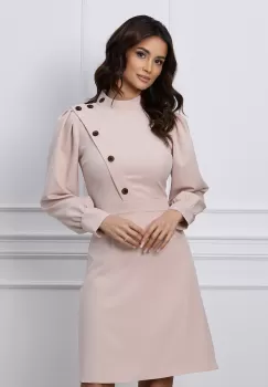 Rochie Moze bej cu nasturi decorativi pe bust imagine