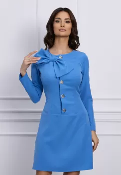 Rochie Moze bleu cu funda si nasturi pe bust imagine