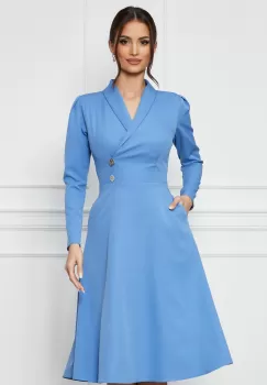 Rochie Moze bleu cu revere si nasturi decorativi imagine