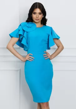 Rochie Moze bleu cu volanase si trandafir la bust imagine