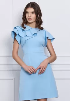 Rochie Moze bleu cu volane pe un umar imagine