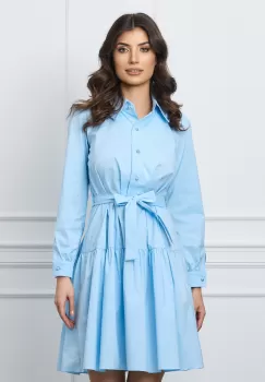 Rochie Moze bleu tip camasa cu cordon in talie imagine